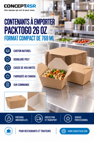 Contenants à emporter 26 oz PackToGo en carton naturel avec doublure poly