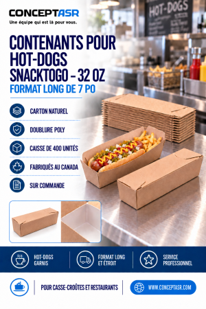 Contenants pour hot-dogs 32 oz SnackToGo en carton naturel