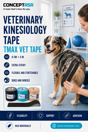 Veterinary kinesiology tape Tmax Vet Tape Black applied to a dog