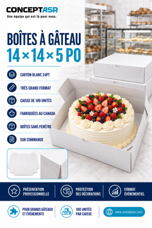 Boîtes à gâteau 14 x 14 x 5 po en carton blanc, caisse de 100