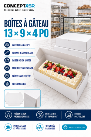 Boîtes à gâteau 13 x 9 x 4 po en carton blanc, caisse de 100