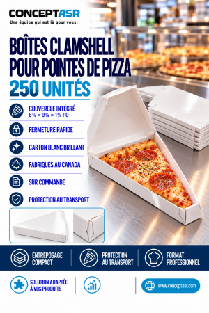 Boîtes pour pointes de pizza avec couvercle Clamshell intégré