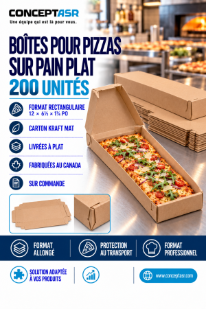 Boîtes kraft rectangulaires pour pizzas sur pain plat, paquet de 200 unités