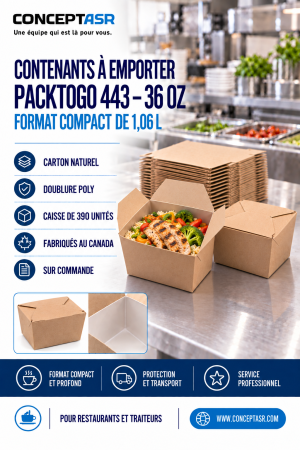Contenants à emporter 36 oz PackToGo 443 au format carré compact et profond