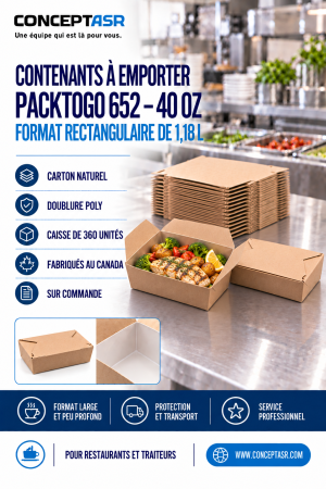 Contenants à emporter 40 oz PackToGo 652 au format rectangulaire large et peu profond