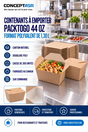 Contenants à emporter PackToGo 44 oz en carton naturel avec doublure poly
