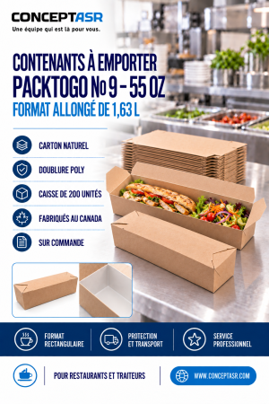 Contenants à emporter 55 oz PackToGo no 9 au format rectangulaire allongé
