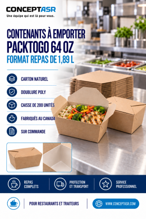 Contenants à emporter 64 oz PackToGo en carton naturel avec doublure poly