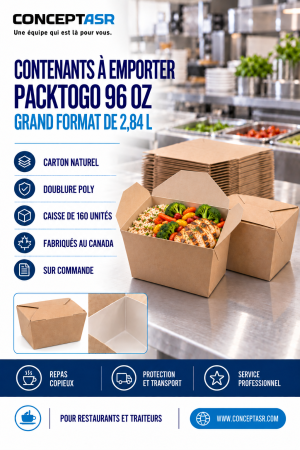 Contenants à emporter PackToGo 96 oz en carton naturel avec doublure poly