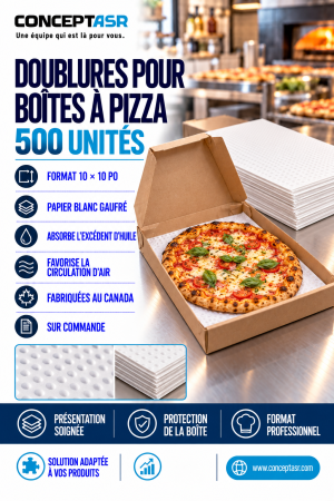 Doublures pour boîtes à pizza 10 × 10 po en papier blanc gaufré absorbant