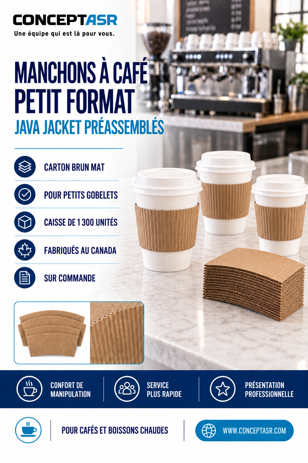 Manchons à café petit format Java Jacket bruns pour petits gobelets de boissons chaudes
