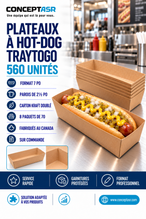 Plateaux à hot-dog en carton kraft TrayToGo pour restaurants et casse-croûtes