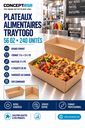 Plateaux alimentaires 56 oz TrayToGo en carton kraft pour repas généreux