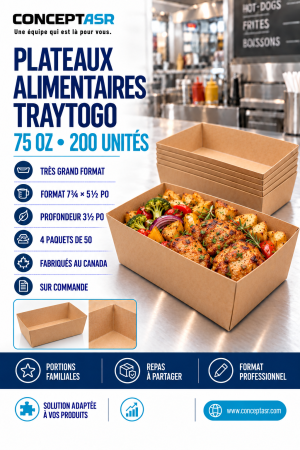 Plateaux alimentaires 75 oz TrayToGo en carton kraft pour portions familiales