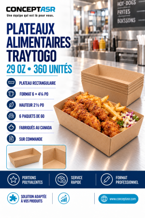 Plateaux alimentaires 29 oz TrayToGo en carton kraft pour restaurants