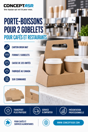 Porte-boissons pour 2 gobelets en carton brun mat pour cafés et restaurants