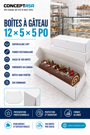 Boîtes à gâteau 12 x 5 x 5 po pour bûches et gâteaux roulés