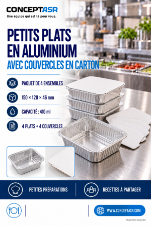 Petits plats en aluminium avec couvercle en carton, paquet de 4 ensembles de 410 ml — ConceptASR