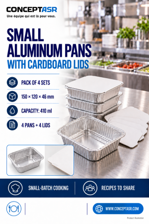 Small aluminum pans with cardboard lids, pack of 4 sets, 410 ml each — ConceptASR.