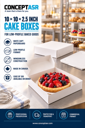 White 10 x 10 x 2.5 cake boxes for low-profile cakes, pies and pastries