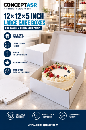 White 12 x 12 x 5 cake boxes for large and decorated cakes