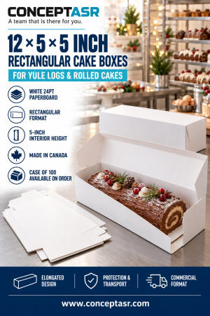 White 12 x 5 x 5 cake boxes for Yule logs, rolled cakes and elongated pastries
