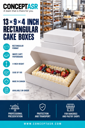 White 13 × 9 × 4-inch rectangular cake boxes for bakeries and pastry shops
