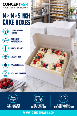 Large white 14 × 14 × 5-inch cake boxes for bakeries and cake decorators
