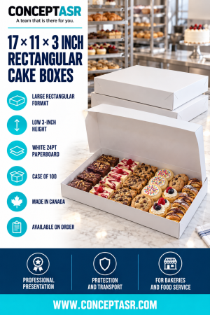 White 17 × 11 × 3-inch rectangular boxes for brownies, dessert squares and pastries