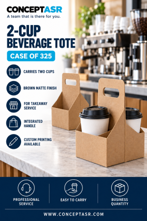 Brown 2-Cup Beverage Tote with integrated handle for takeaway drink service