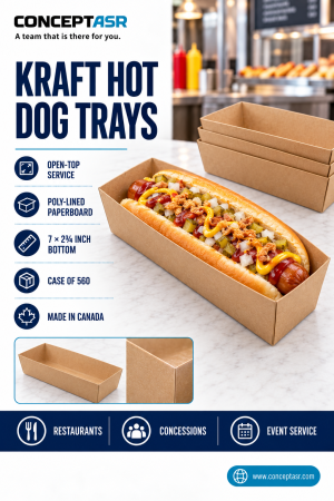 Open-top TrayToGo kraft hot dog trays for restaurants and concessions – ConceptASR
