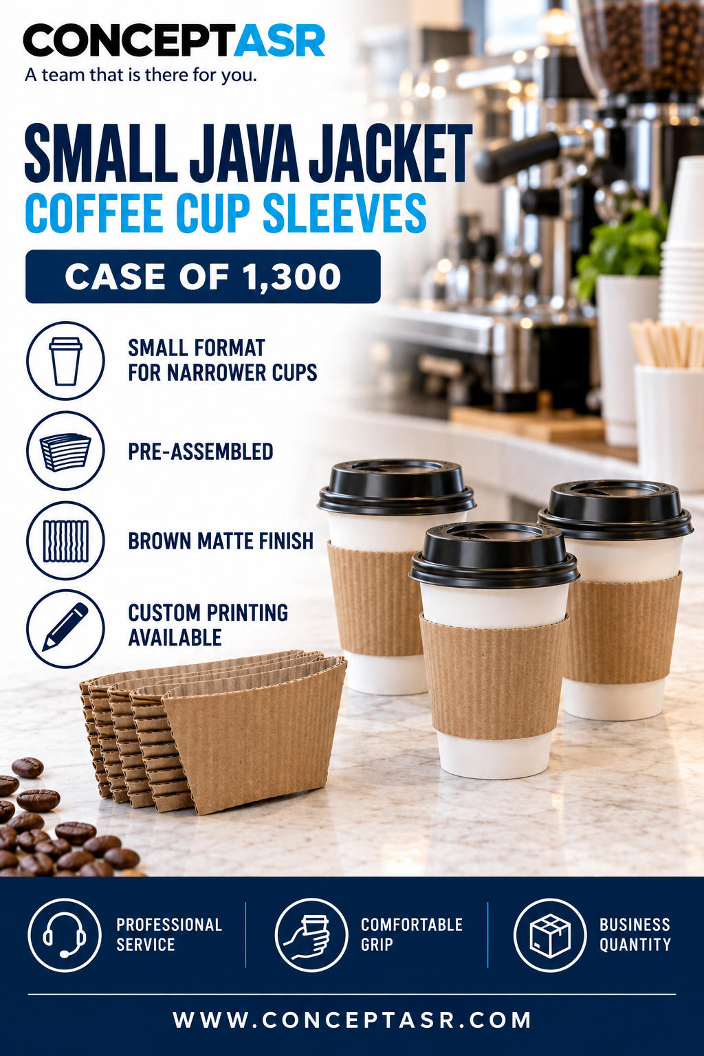 Small Java Jacket coffee cup sleeves for narrower takeaway cups sold by the case of 1,300
