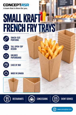 Small open-top kraft French fry trays for snack-size portions – ConceptASR
